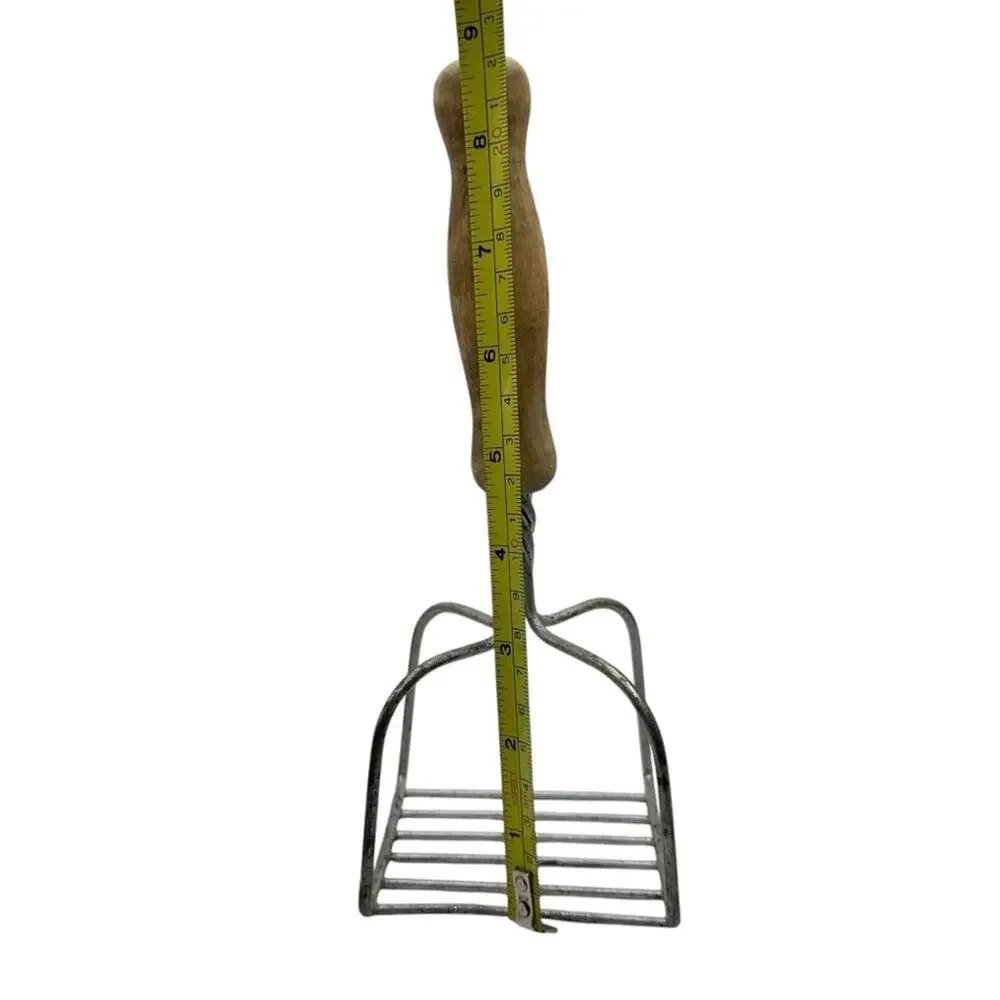 Vintage Potato Masher Wooden Handle Twisted Metal Square Farmhouse Decor 8.75 in